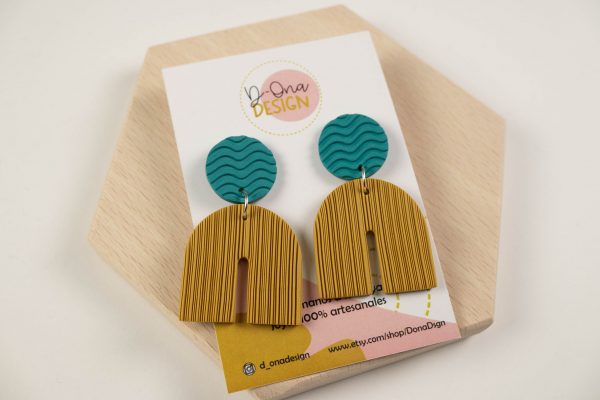 Pendientes Arco Ocre - Azul - Imagen 2