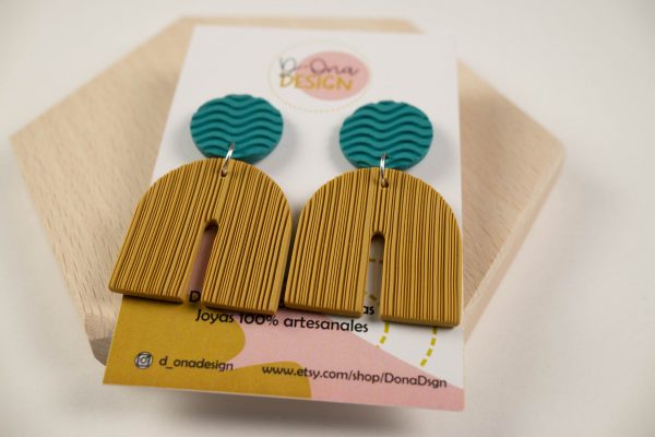 Pendientes Arco Ocre - Azul - Imagen 3